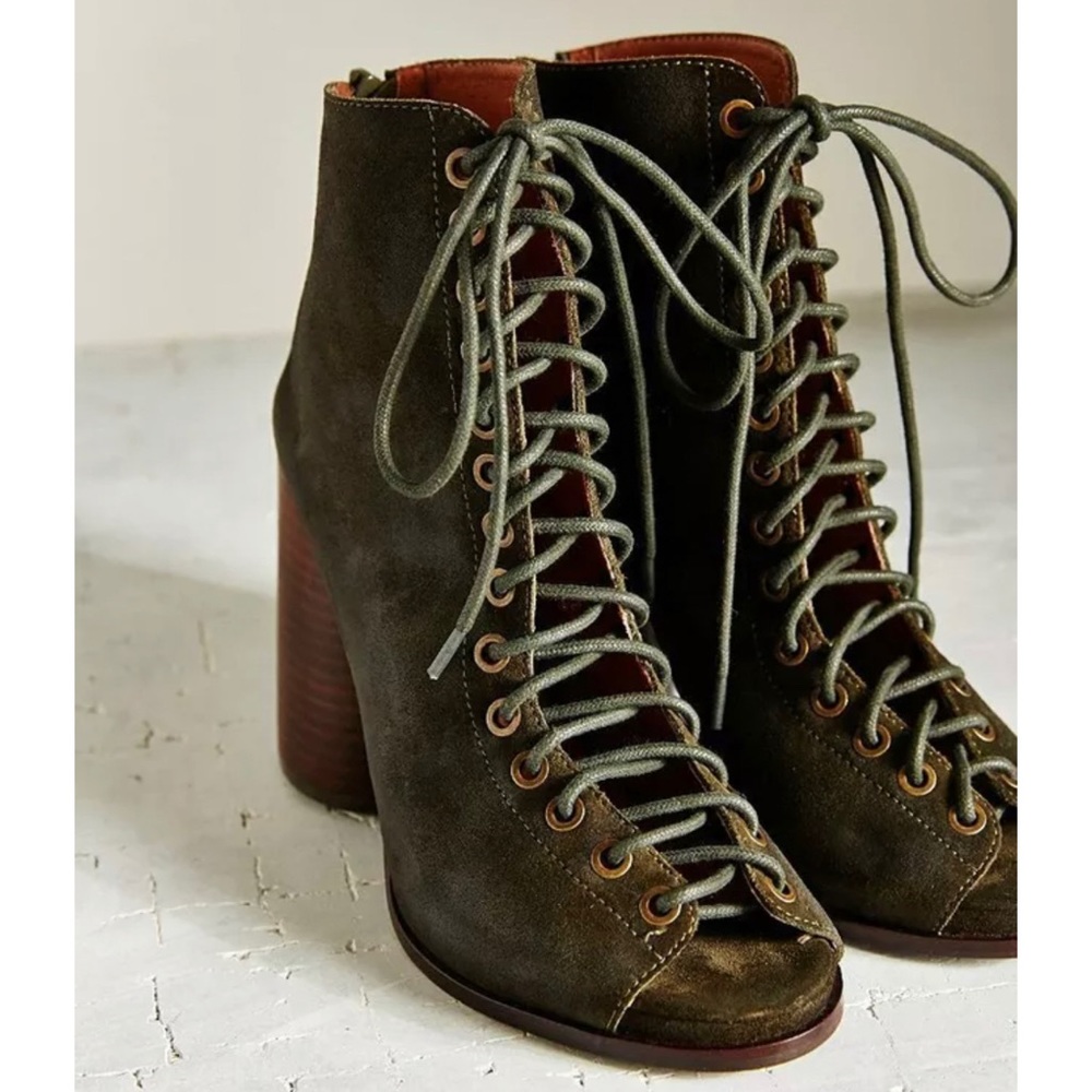 Jeffery Campbell Free Love Olive Green Suede Lace Up Heels